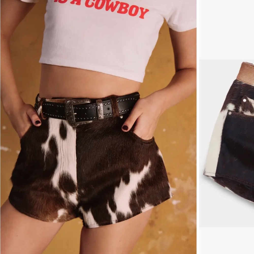 Nasty Gal Cowhide-Print High Waist Shorts in Brown & White